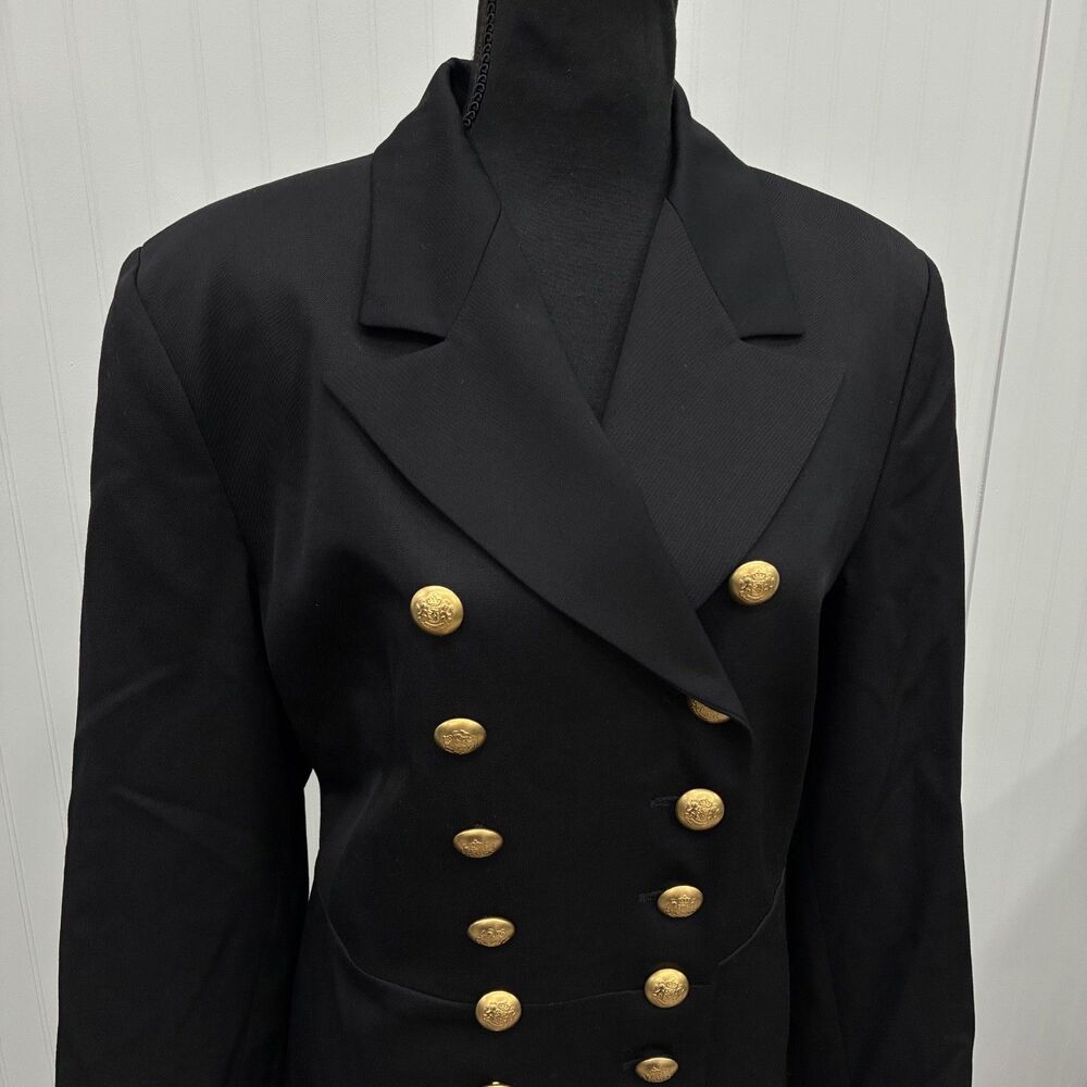 VTG J. Peterman Black Double Breasted Wool Officer's Peacoat Jacket Size 16 - Picture 2 of 6